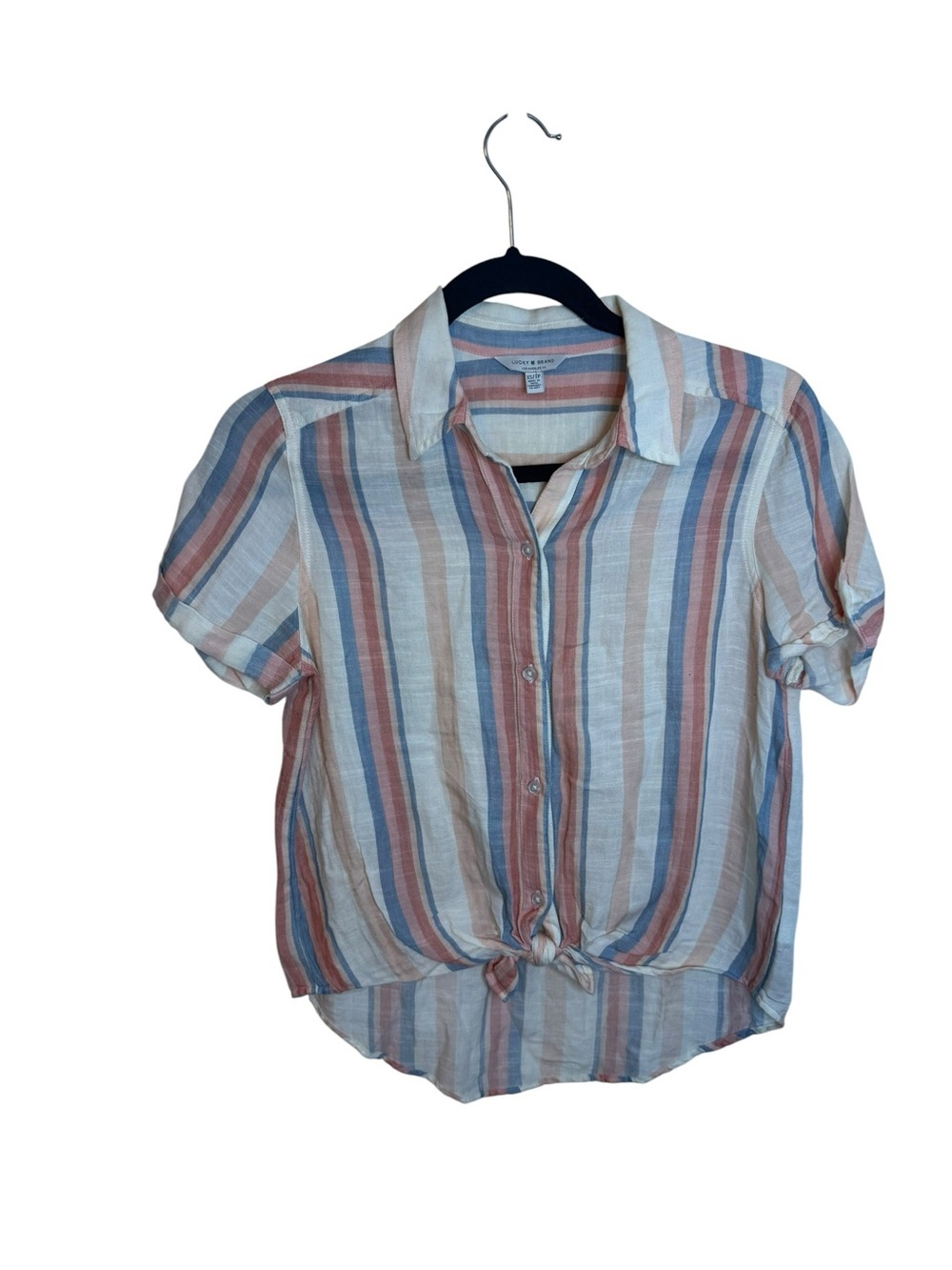 Lucky Brand Multicolor Striped Tie Waist Short Sleeve Top